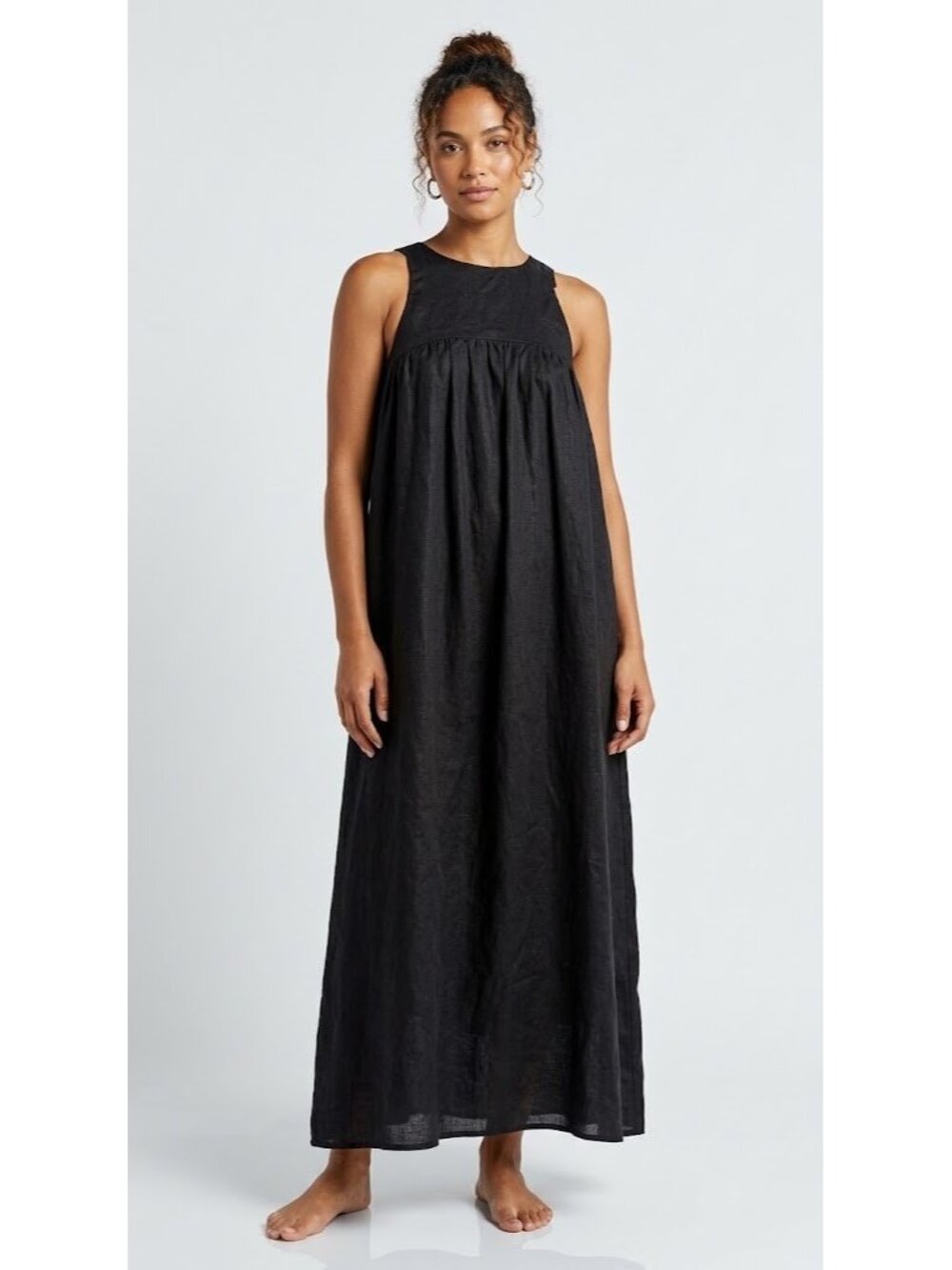 NWT DISSH Bale in Black Linen Sleeveless A-line Trapeze Maxi Dress US 4